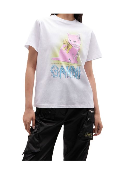 Bright White White Kitty T-shirt Ganni Ganni | T4339151 BRIGHT WHITE